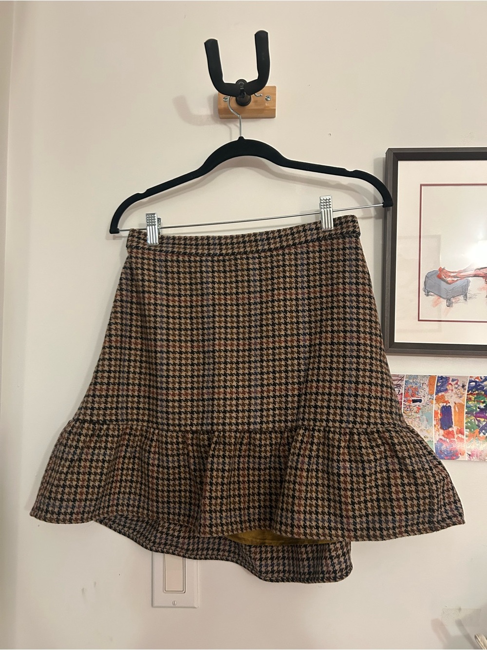 J.Crew Houndstooth Ruffle Hem Mini Skirt - Brown
